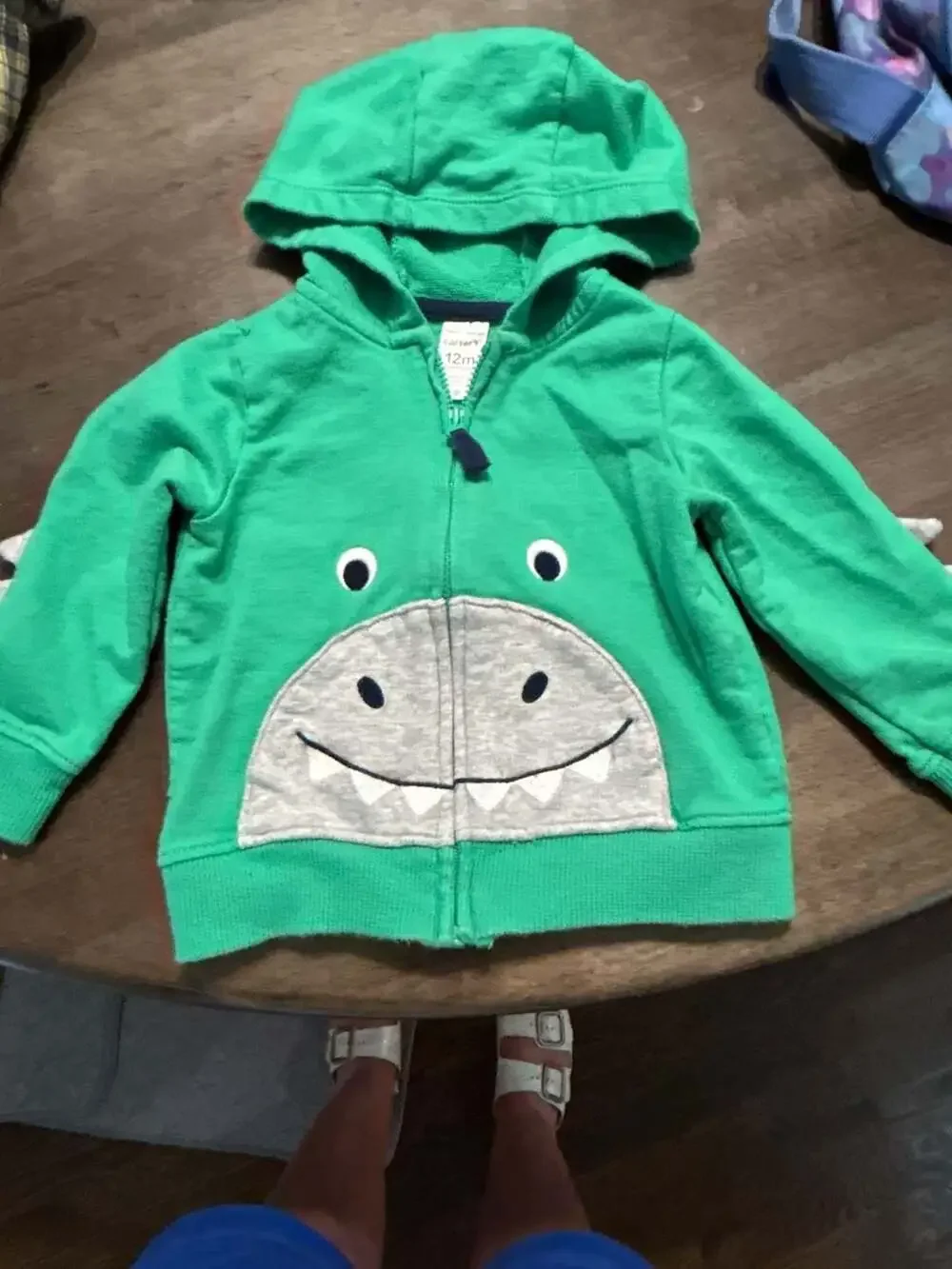 Carter's 12M Baby Boy 3-Piece Set: Dinosaur Hoodie, Striped Hoodie & Plaid onesi